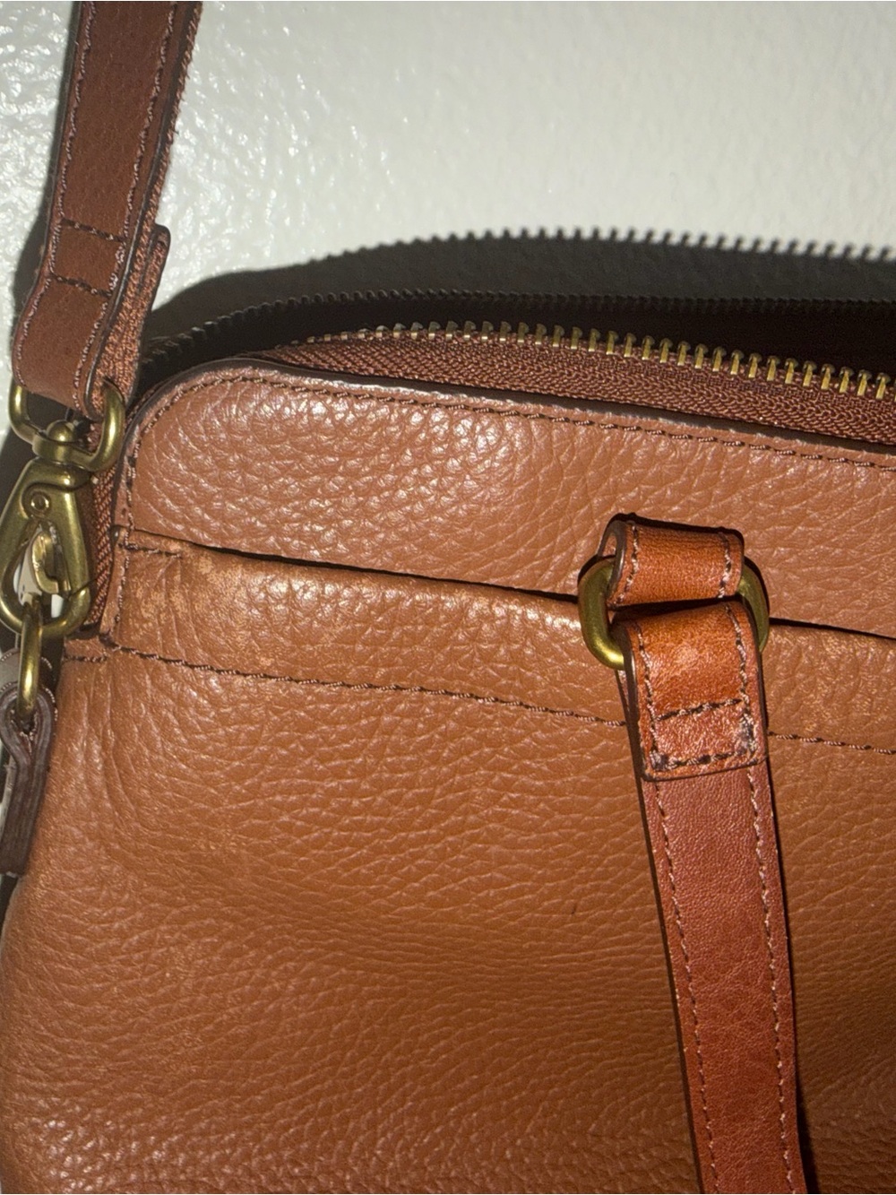 Fossil Cognac Leather Satchel with Gold Hardware - Picture 3 of 6